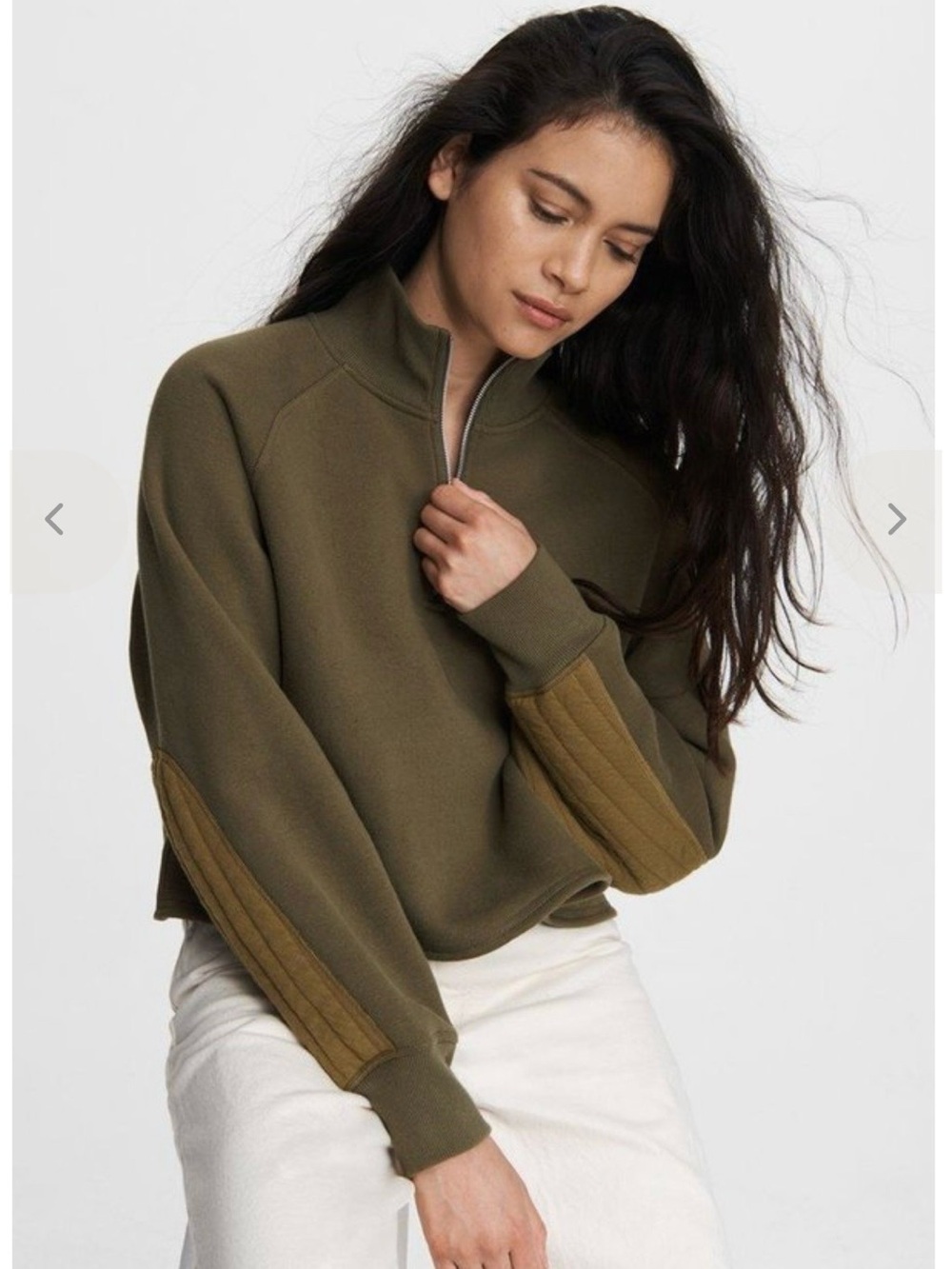Rag & Bone Fleece Half Zip Sweatshirt in dark olive green